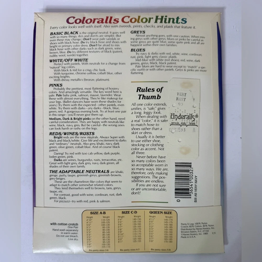 Vintage 1985 Hanes Coloralls Pantyhose & Panties All In One‎ Very Navy Size AB